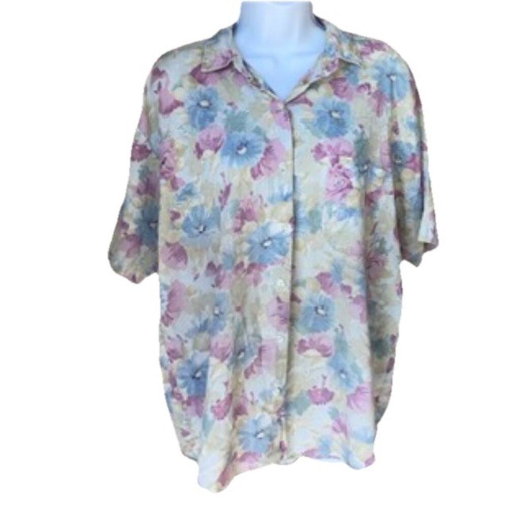 Casey & Max Women’s 1X Plus Floral Button Up Tropical Blouse Top Pastel Blouse